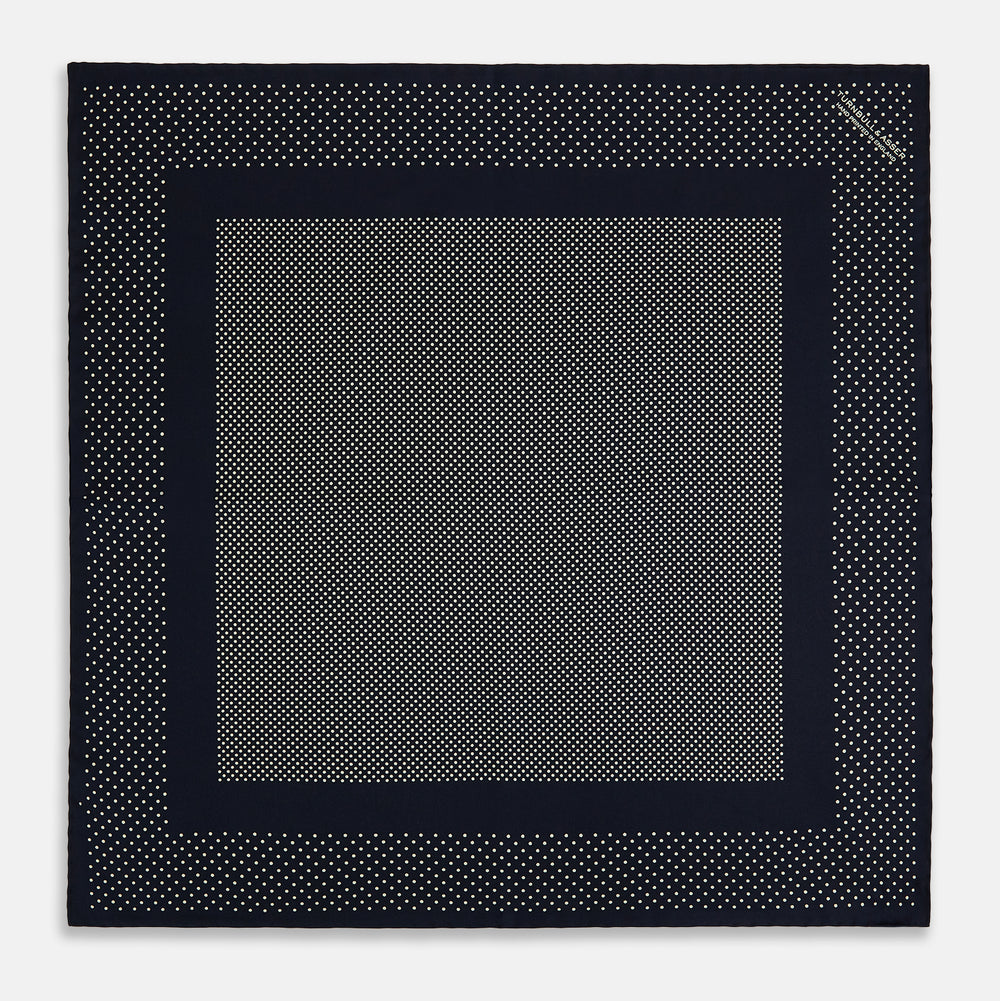 Navy and Cream Dot Silk Pocket Square