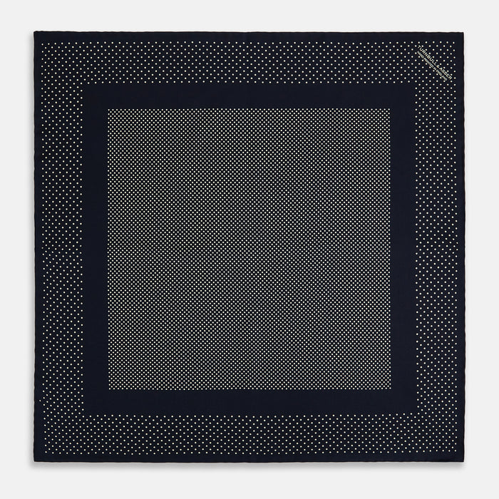 Navy and Cream Dot Silk Pocket Square Image 3