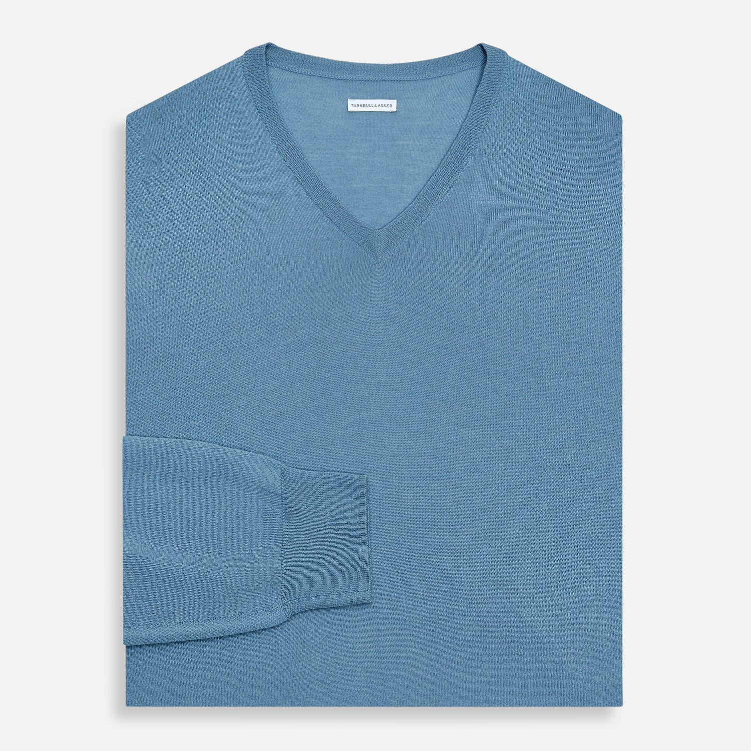 View 4 of product Pale Blue Fine Merino V-Neck Jumper