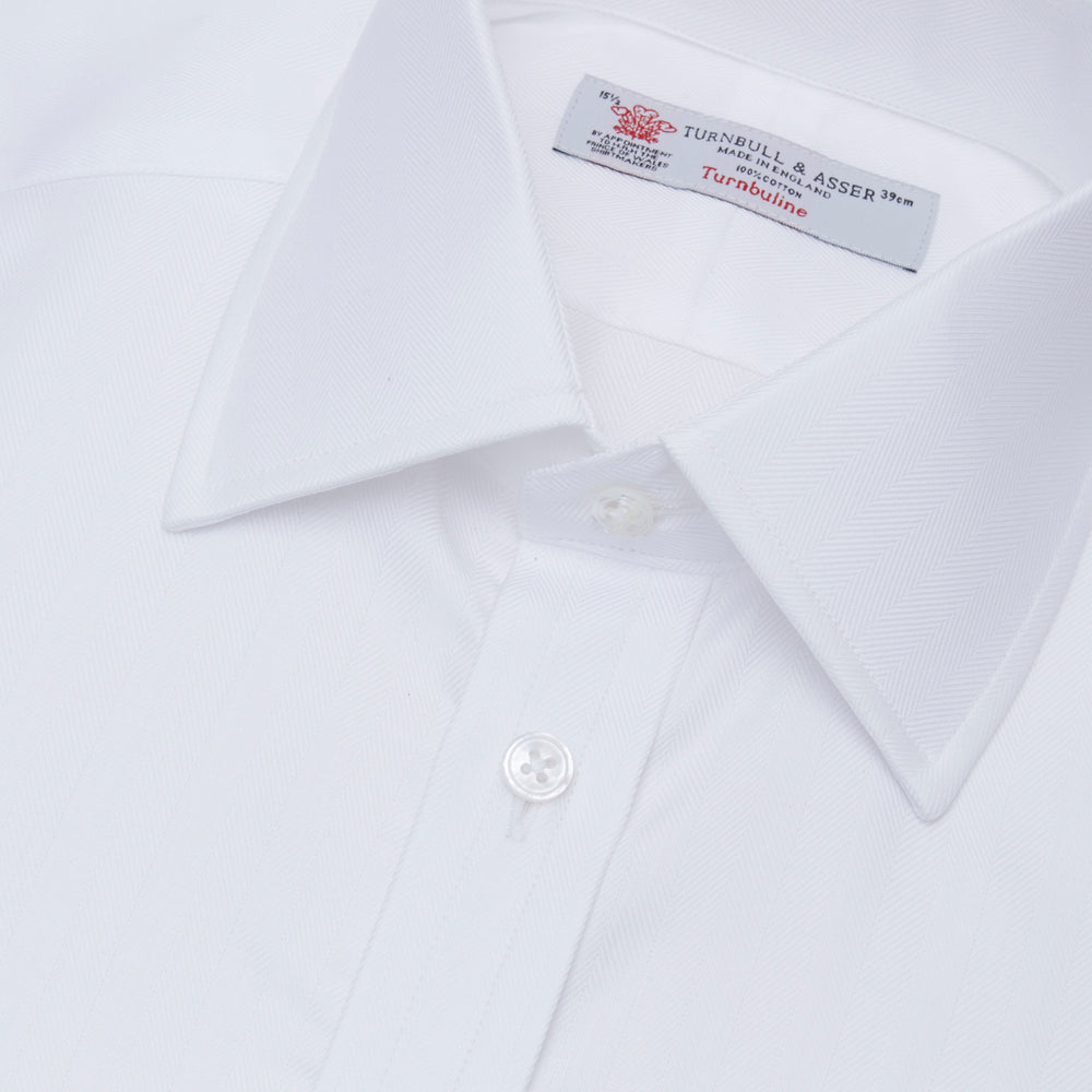 White Herringbone Superfine Cotton Shirt with T&A Collar and Double Cuffs