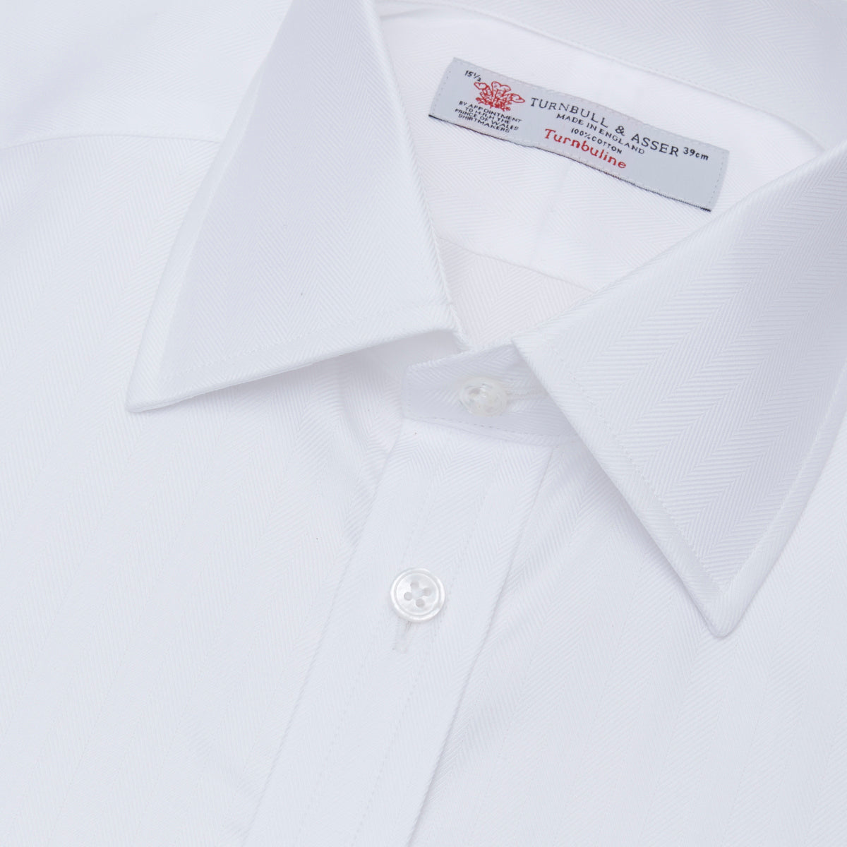 View 5 of product White Herringbone Superfine Cotton Shirt with T&A Collar and Double Cuffs