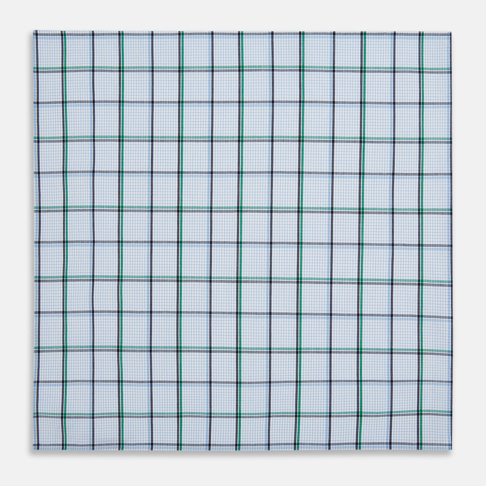 Hand Rolled Blue and Green Tattersall Check Handkerchief