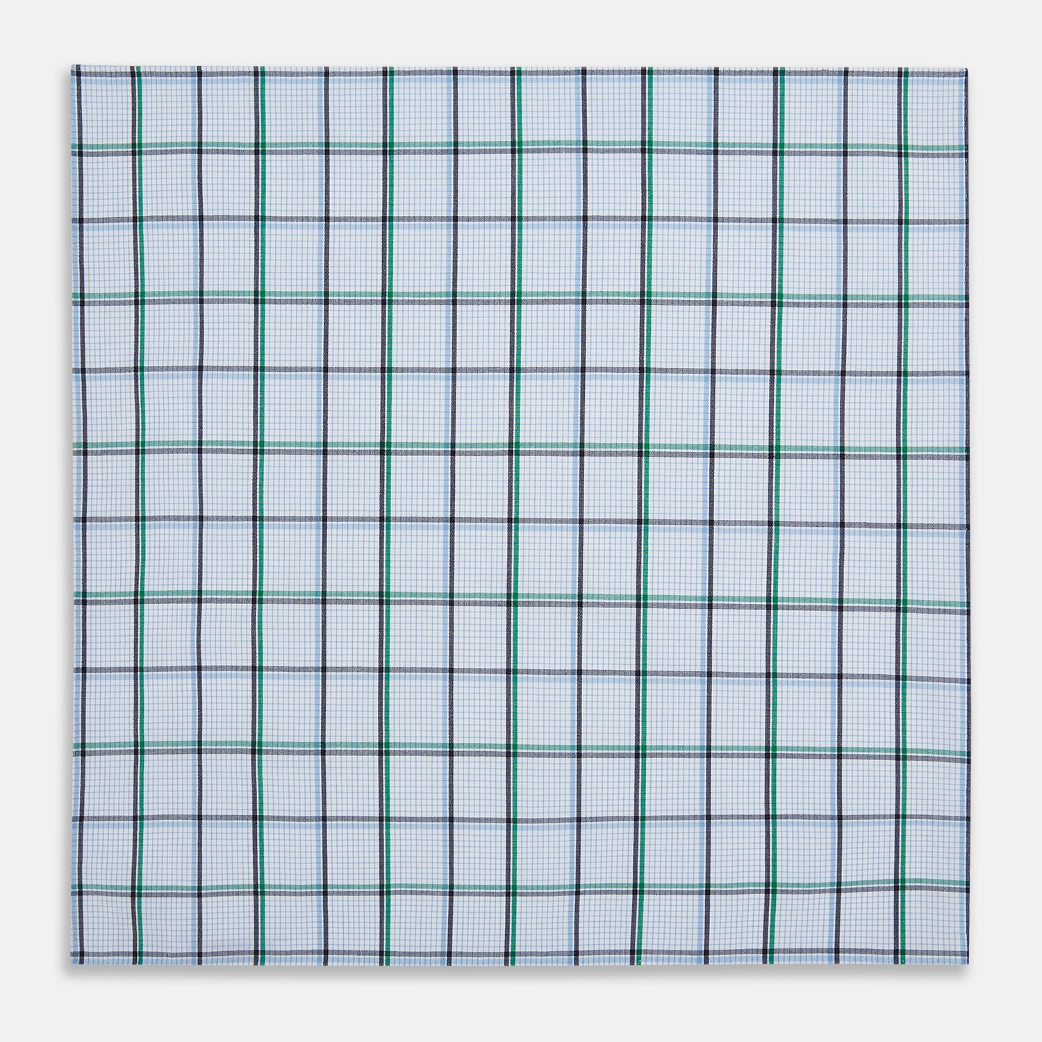 View 3 of product Hand Rolled Blue and Green Tattersall Check Handkerchief