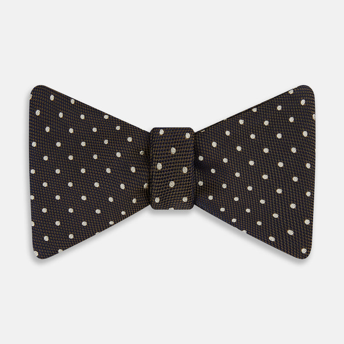 White and Brown Micro Dot Silk Bow Tie