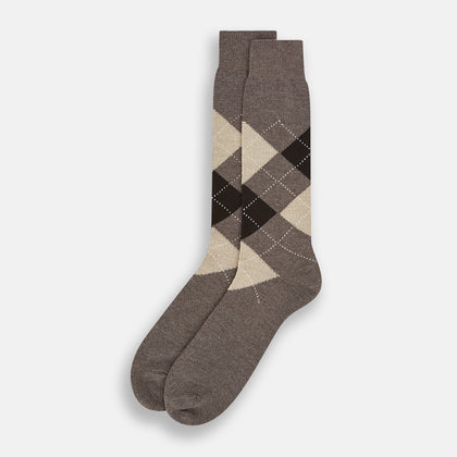 Grey Melange Wool Check Mid-Length Socks