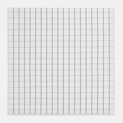 Dark Navy Double-Line Check Hand-Rolled Handkerchief