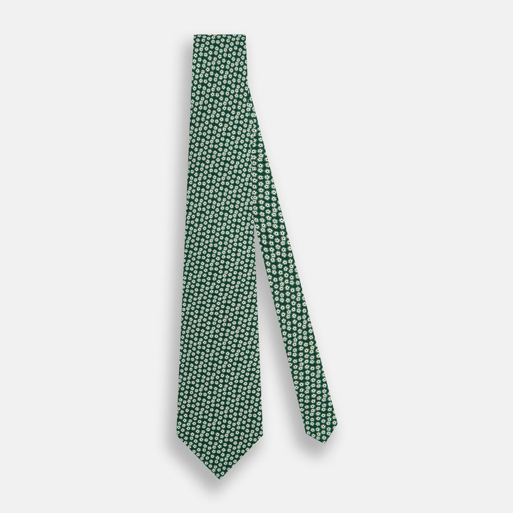 Forest Green Flower-Patterned Printed Silk Tie