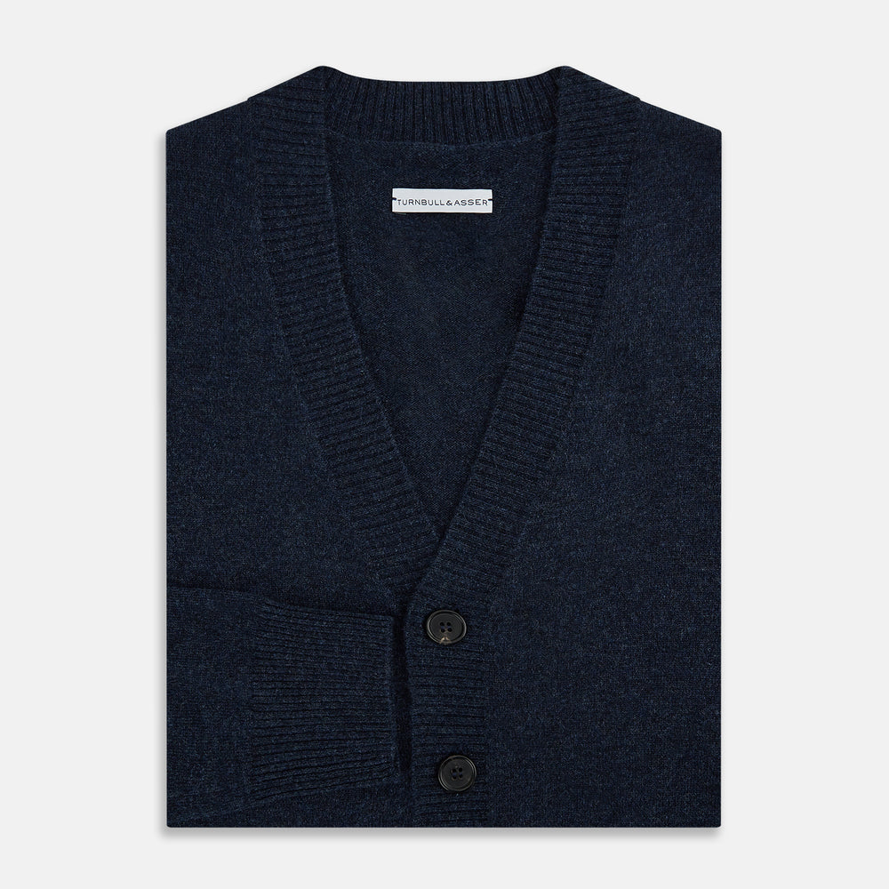 Navy Melange Cashmere Cardigan