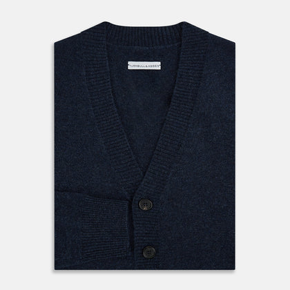Navy Melange Cashmere Cardigan Image 3