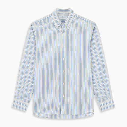 Blue Multi Stripe Wool Blend Weekend Fit Hayne Shirt Image 6