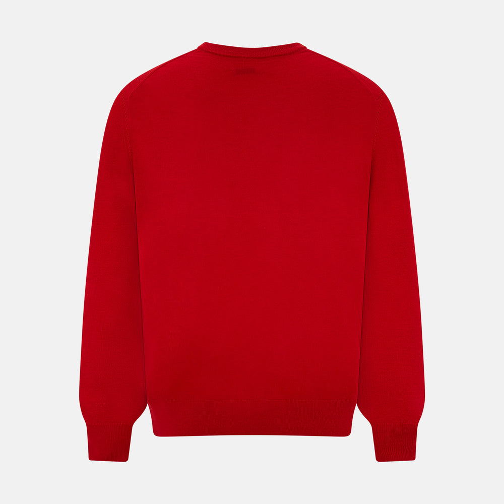 Red Fine Merino V-Neck Jumper