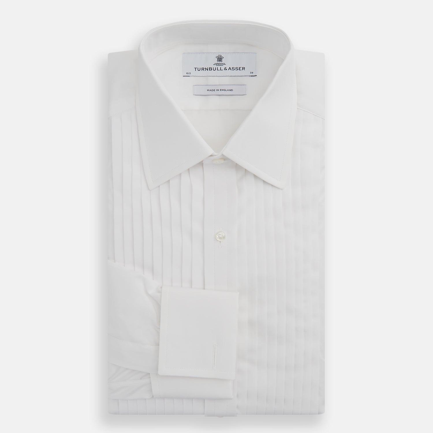 View 4 of product White Pleated Cotton Dress Shirt with T&A Collar and Double Cuffs