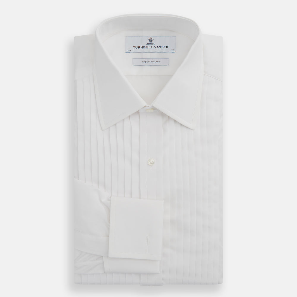 White Pleated Cotton Dress Shirt with T&A Collar and Double Cuffs Turnbull & Asser US White Pleated Cotton Dress Shirt with T&A Collar and Double Cuffs Turnbull & Asser US