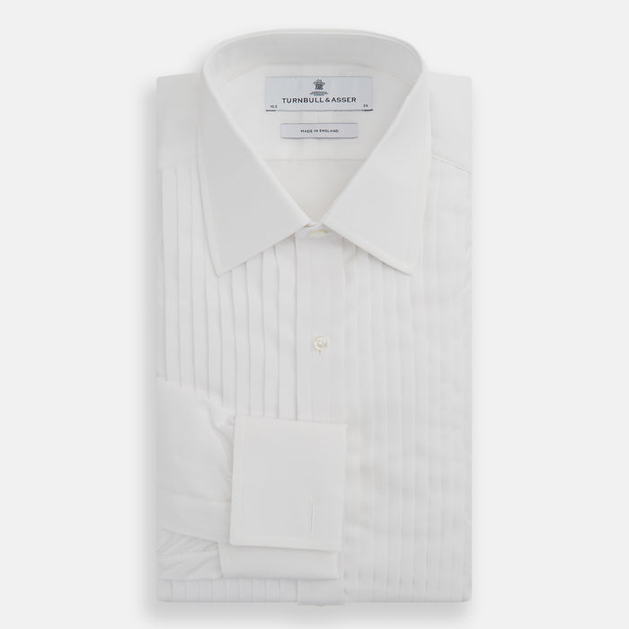 White Pleated Cotton Dress Shirt with T&A Collar and Double Cuffs Image 4