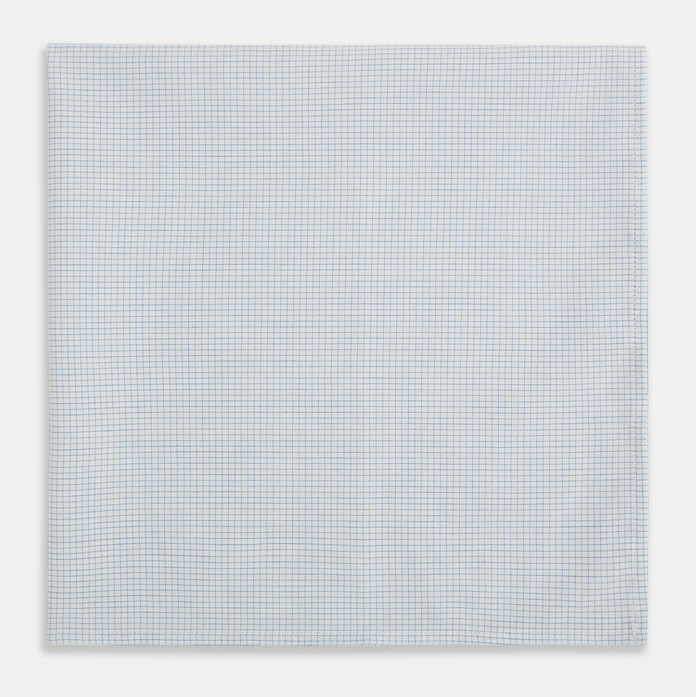 Hand Rolled Pale Blue Graph Check Handkerchief