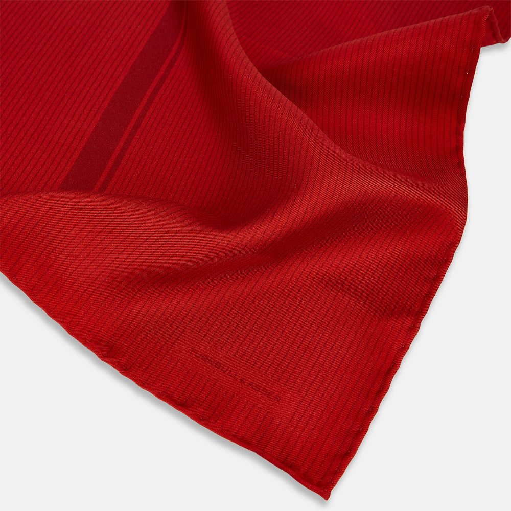 Red and Burgundy Stripe Silk Pocket Square