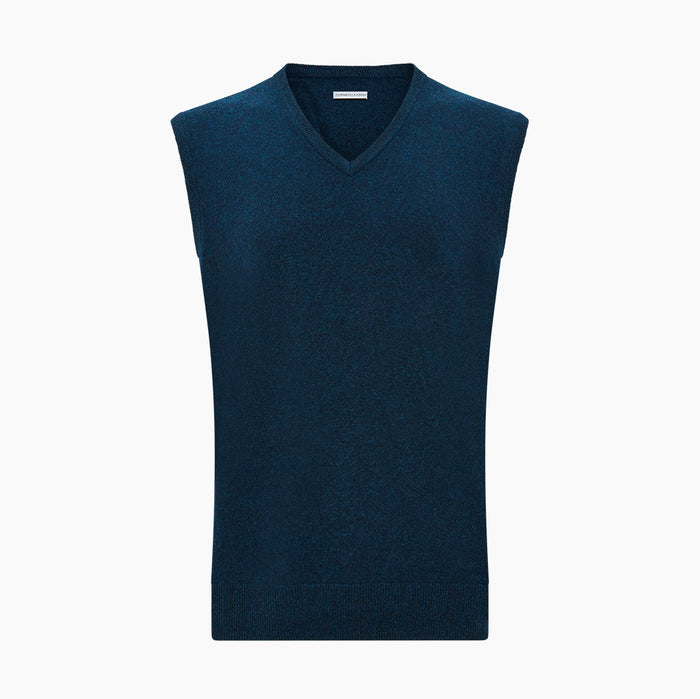 Dark Green Melange Cashmere V-Neck Vest Image 3