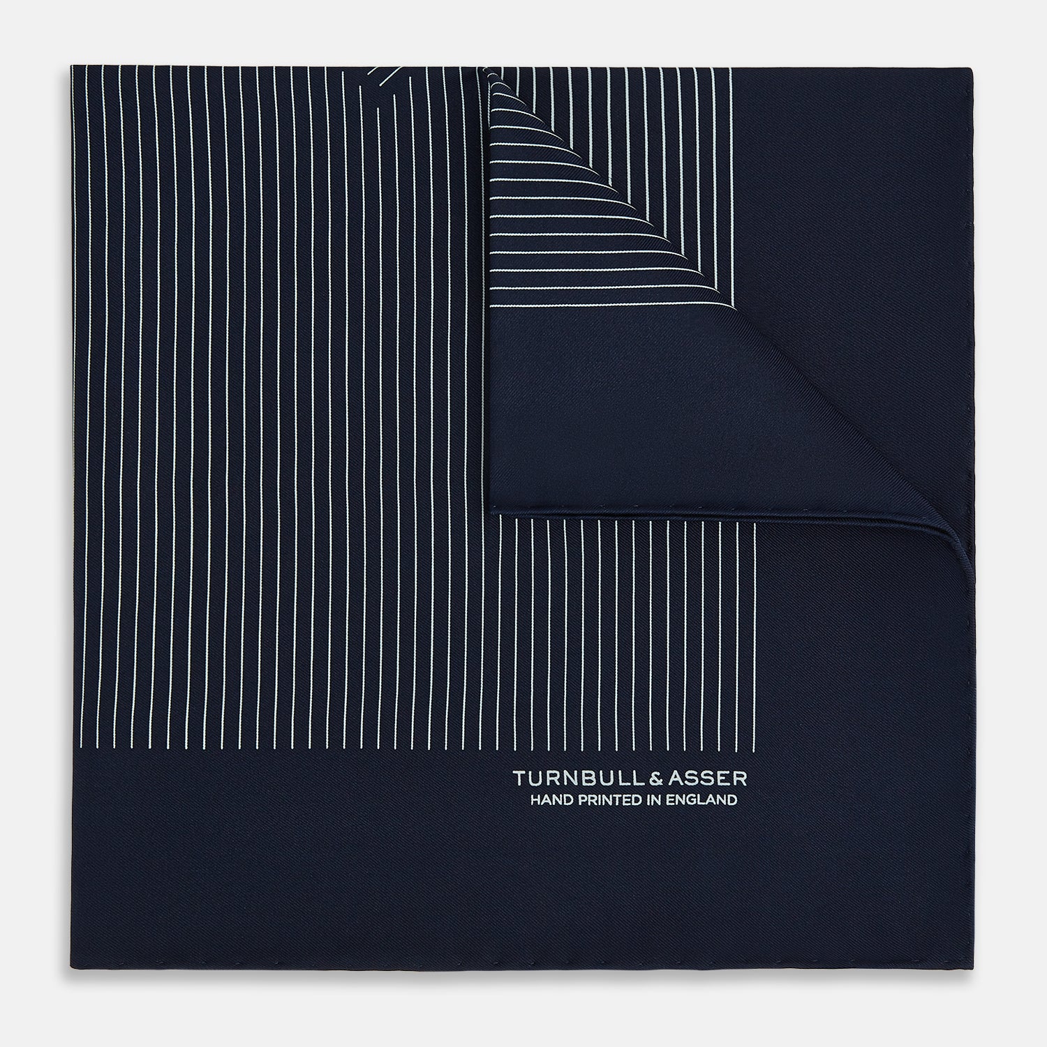 View 1 of product Navy and White Stripe Silk Pocket Square