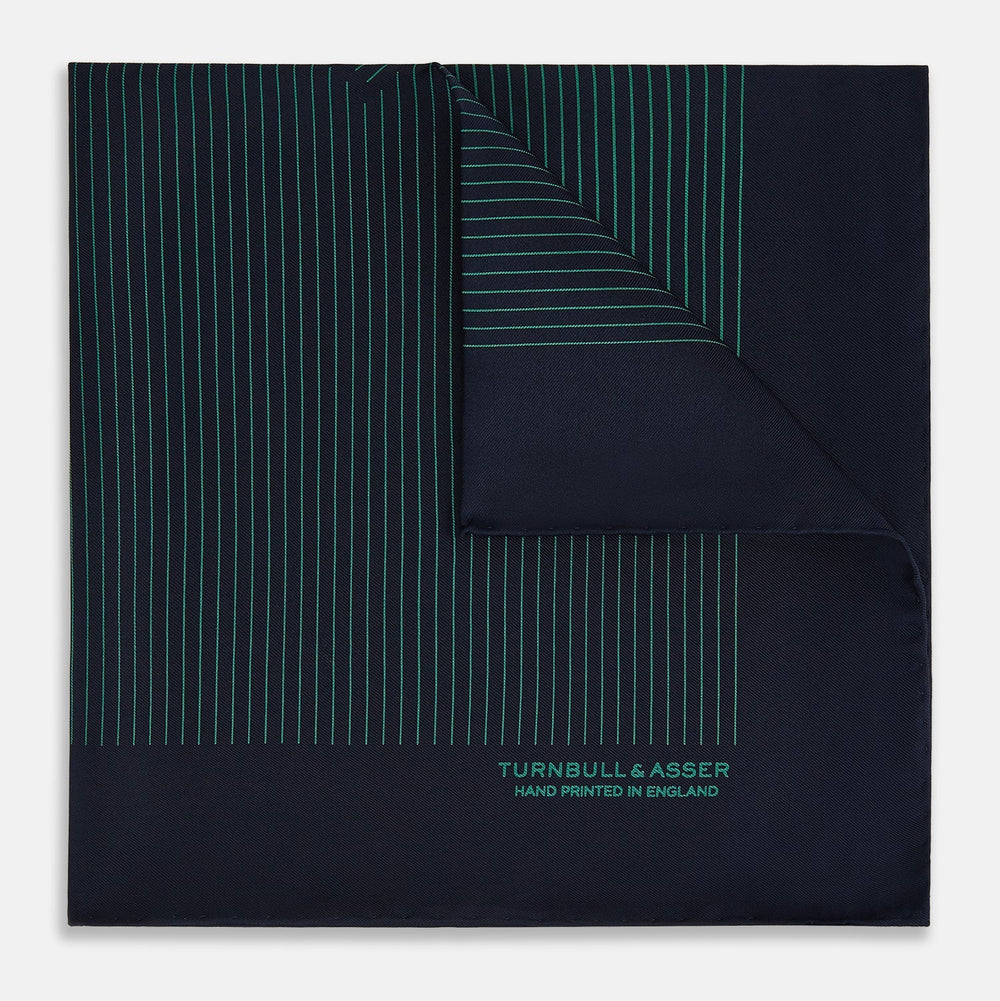 Navy and Hunter Green Stripe Silk Pocket Square