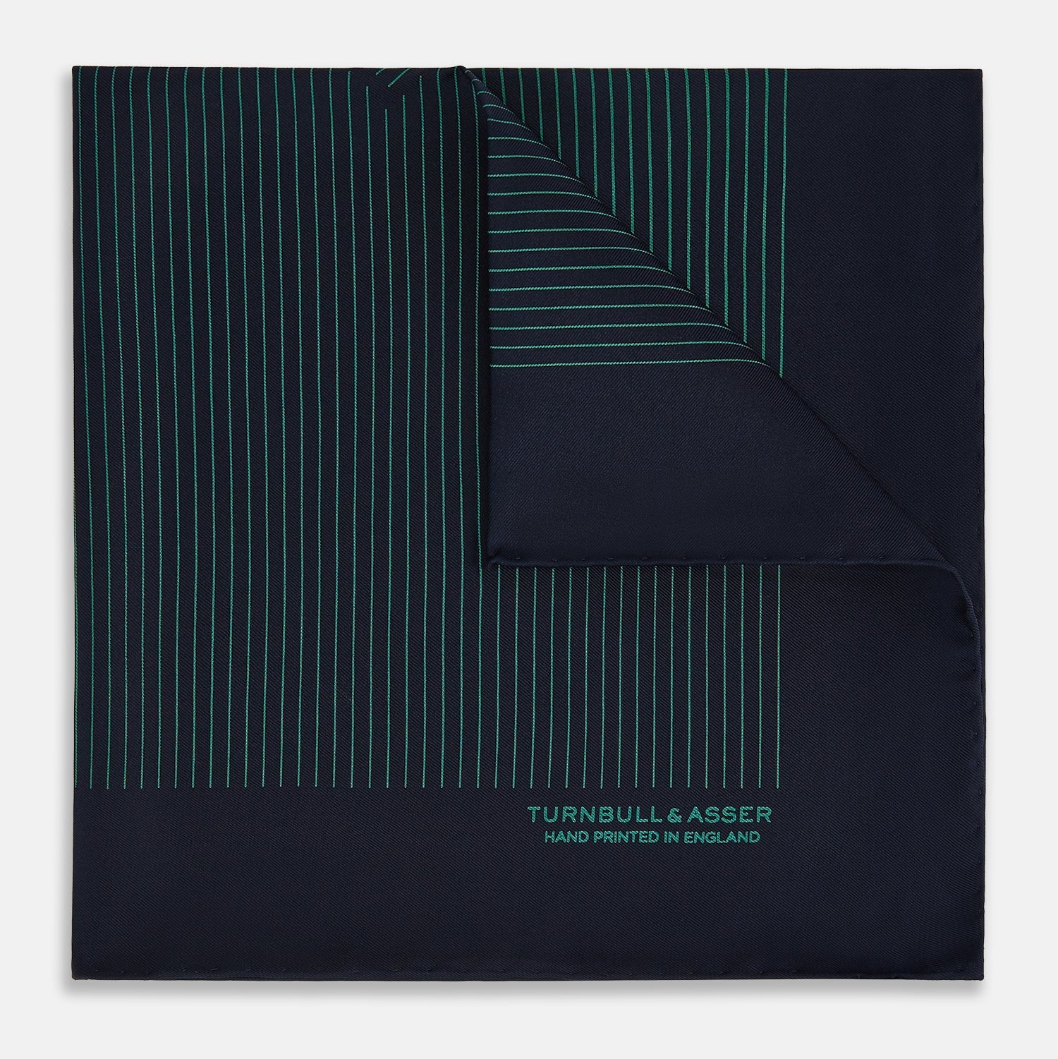 View 1 of product Navy and Hunter Green Stripe Silk Pocket Square