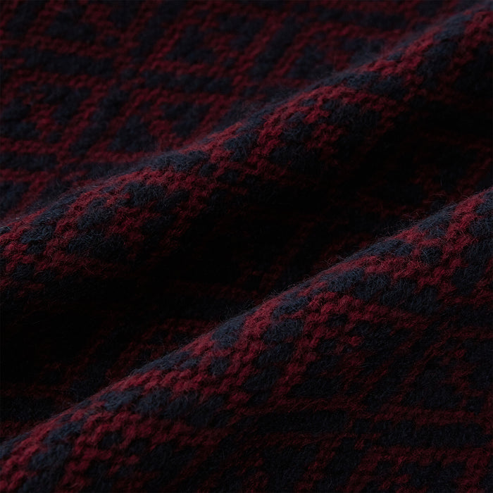Navy and Burgundy Diamond-Patterned Cashmere Knitted Scarf Image 2