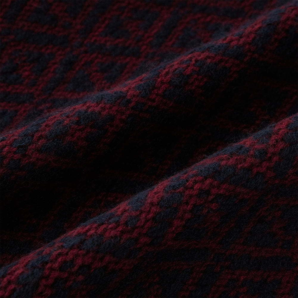 Navy and Burgundy Diamond-Patterned Cashmere Knitted Scarf