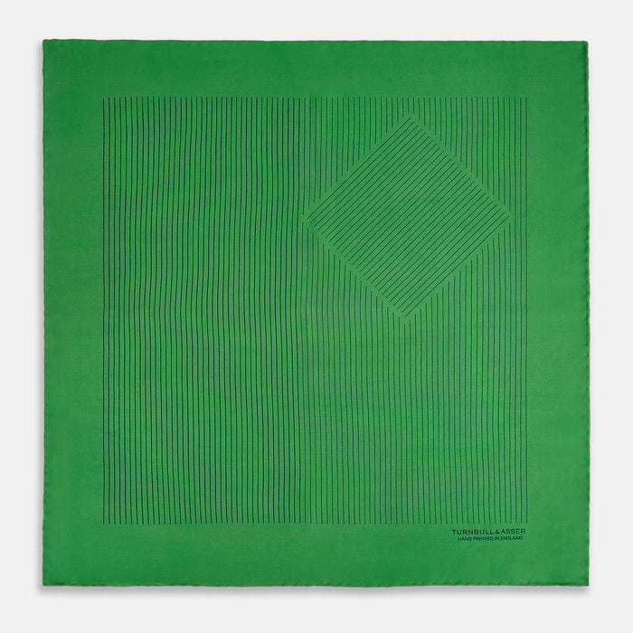 Hunter Green Stripe Silk Pocket Square Image 2