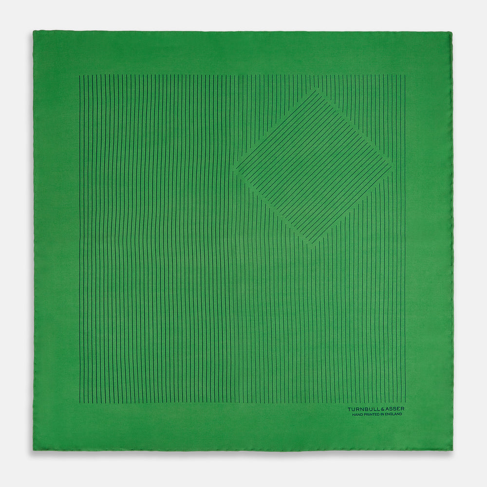 Hunter Green Stripe Silk Pocket Square