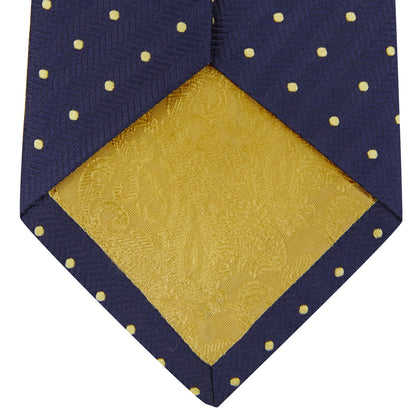 Navy Spot Woven Herringbone Silk Tie Image 2