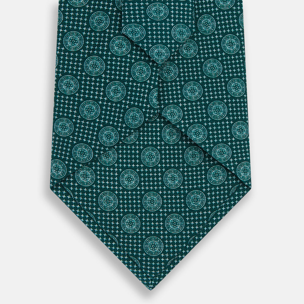 Forest Green Medallion Printed Silk Tie