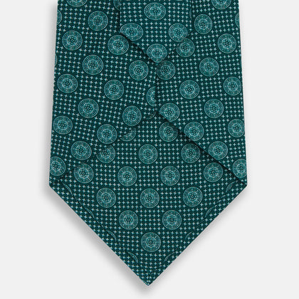 Forest Green Medallion Printed Silk Tie Image 2