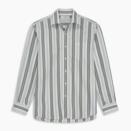 Green, Blue & White Stripe Weekend Fit Shirt with Derby Collar & 1-Button Cuffs Image 6