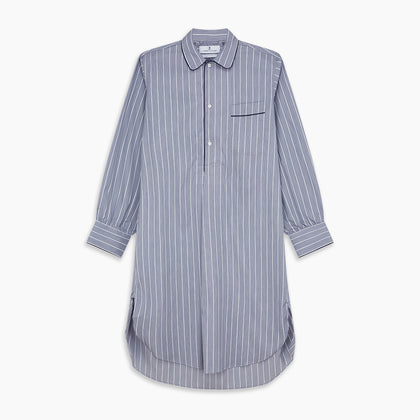 Pale Blue and White Pinstripe Cotton Blend Sussex Nightshirt Image 5