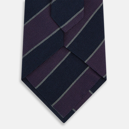 Purple And Navy Block Stripe Silk Blend Tie Image 2
