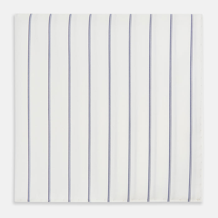 Dark Navy Double-Pinstripe Hand-Rolled Handkerchief