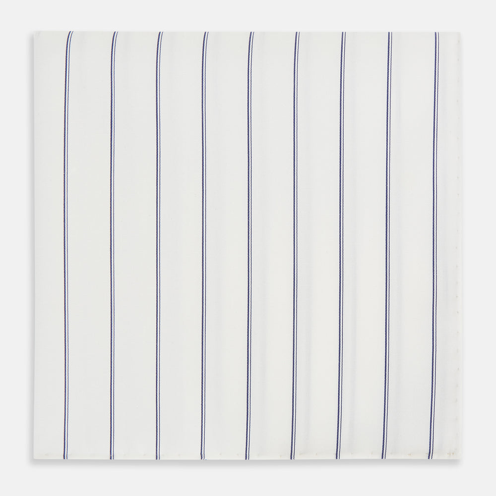 Dark Navy Double-Pinstripe Hand-Rolled Handkerchief