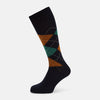 View 1 of product Navy/Green/Orange Wool Check Mid-Length Socks