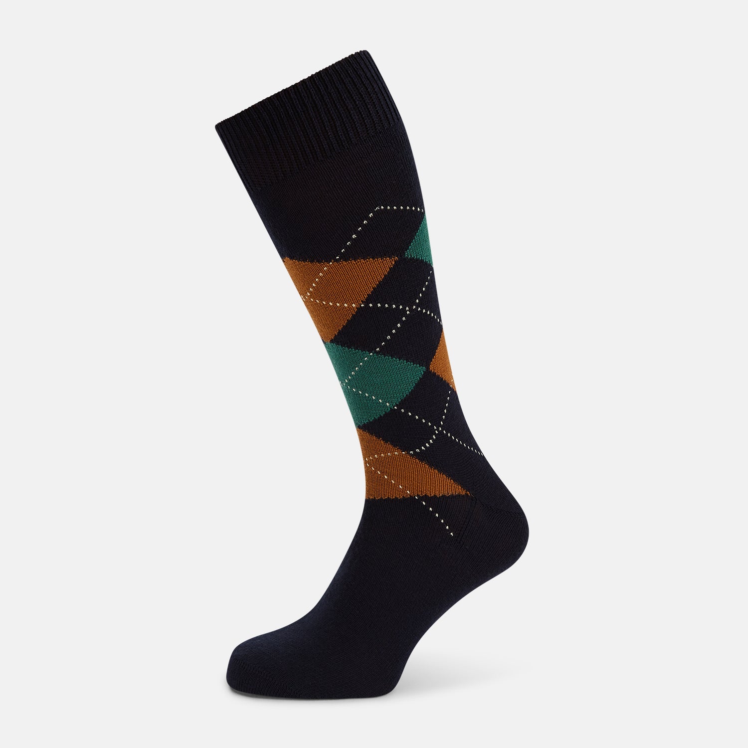 View 1 of product Navy/Green/Orange Wool Check Mid-Length Socks