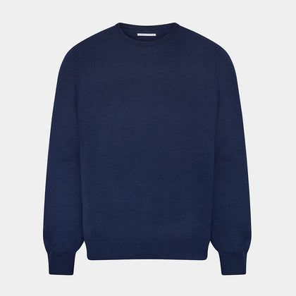 Navy Merino Round Neck Jumper Image 4