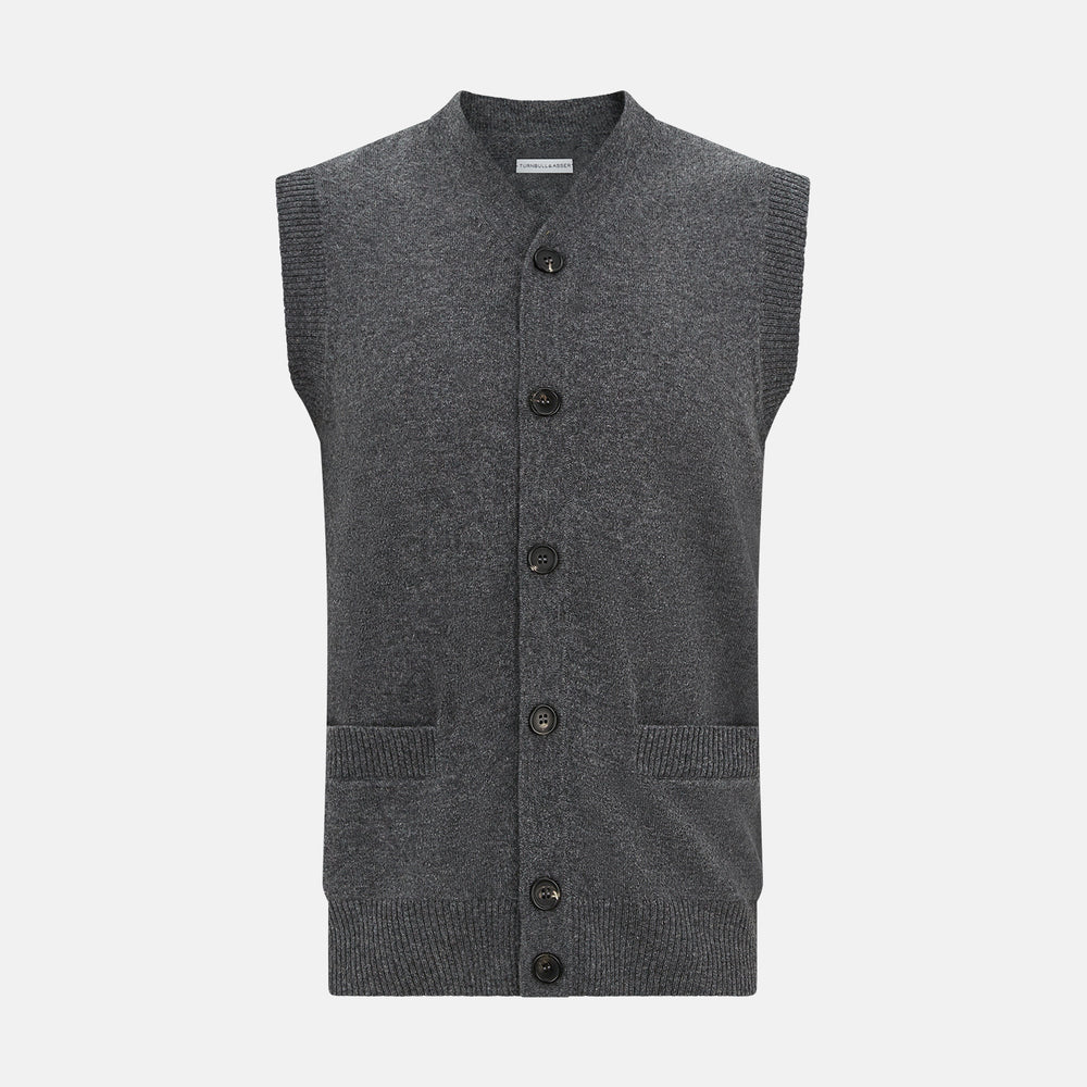 Charcoal Grey Cashmere Sleeveless Cardigan