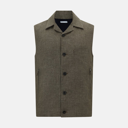 Olive Collared Linen Waistcoat