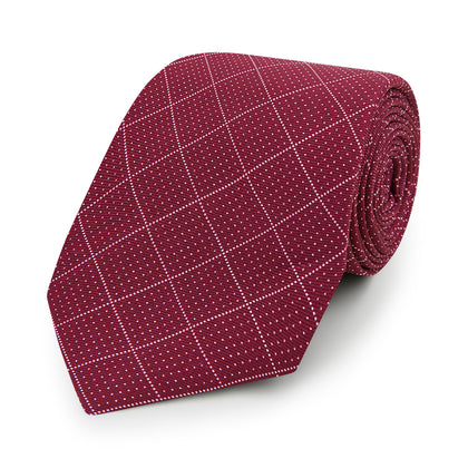 Burgundy Dotted Check Pattern Printed Silk Tie Image 4