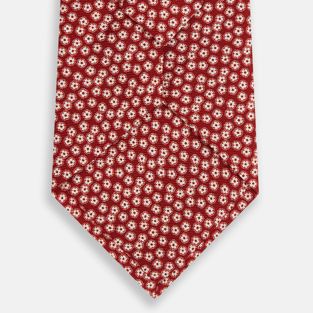 Red Flower-Patterned Printed Silk Tie