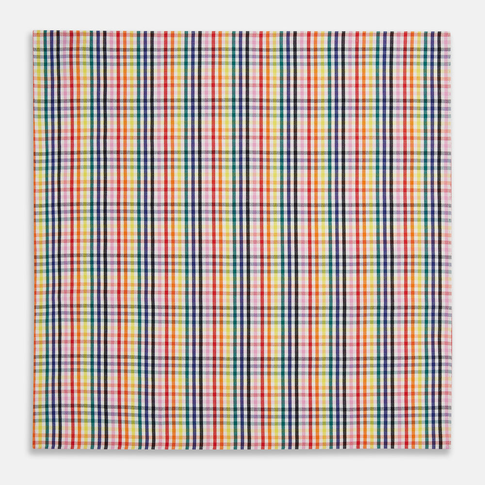 Hand Rolled Multi-coloured Grid Check Handkerchief