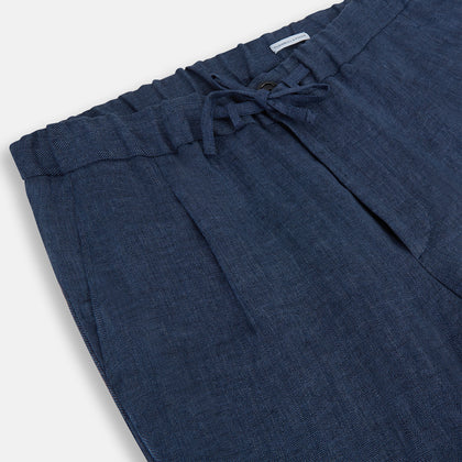 Denim Blue Linen Herringbone Miles Trousers