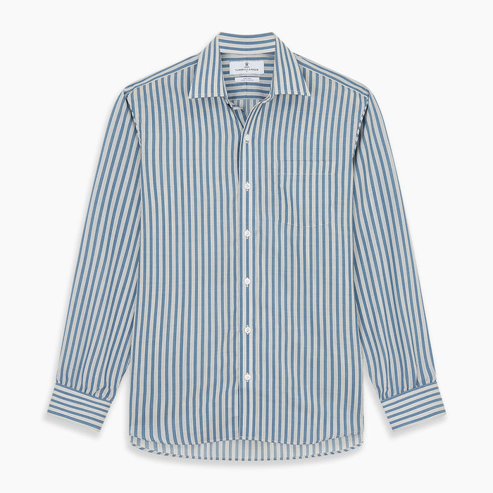 Pale Blue Multi Stripe Weekend Fit Wool Shirt with Derby Collar and 1 Button Cuffs Image 5