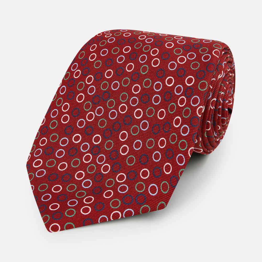 Pink and Navy Circle Red Printed Silk Tie