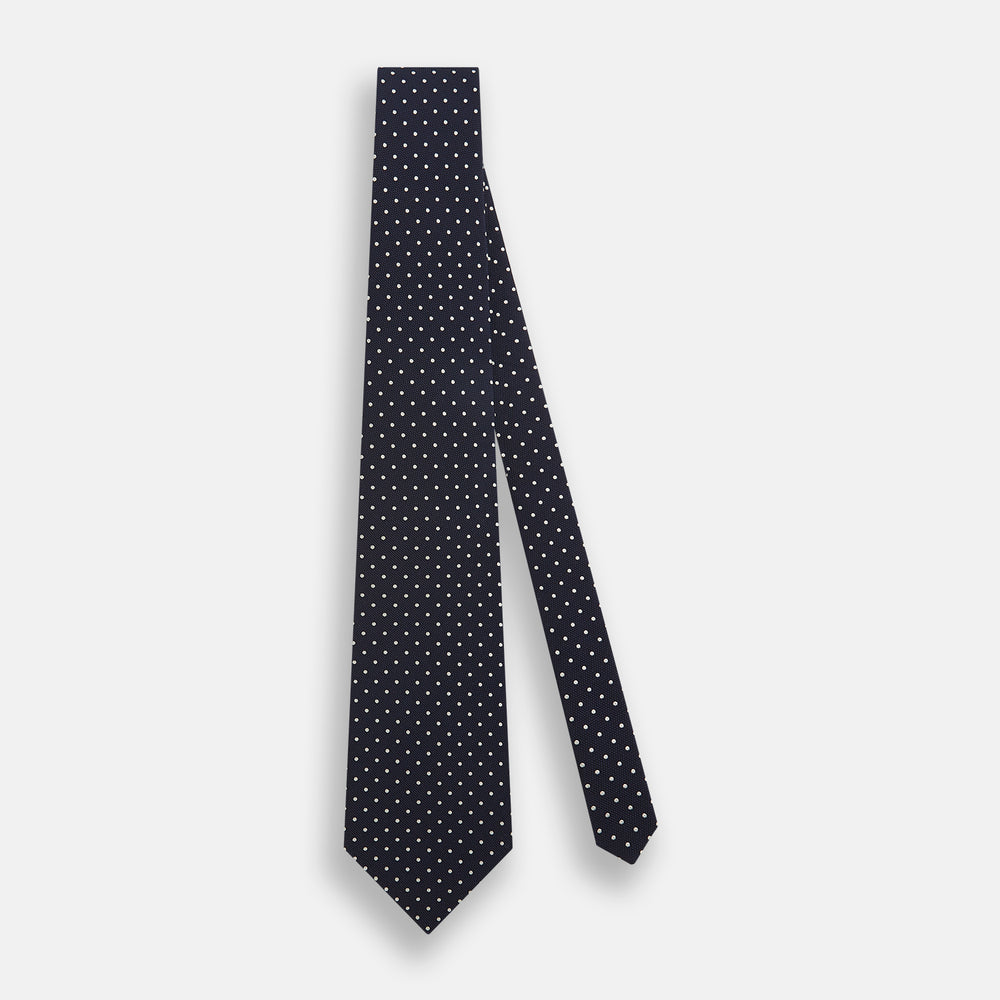 Silver and Navy Micro Dot Silk Tie