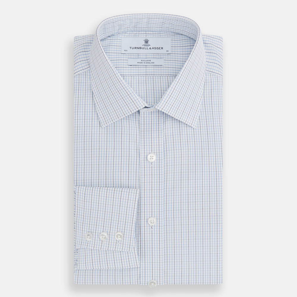 Pale Blue and Navy Grid Check Mayfair Shirt