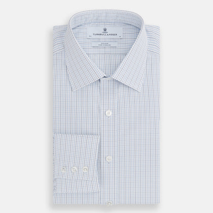 Pale Blue and Navy Grid Check Mayfair Shirt Image 4